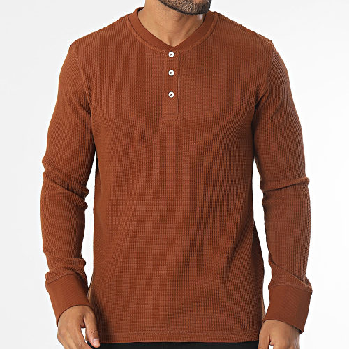 Tee Shirt Manches Longues Col V Nolan Henley Marron