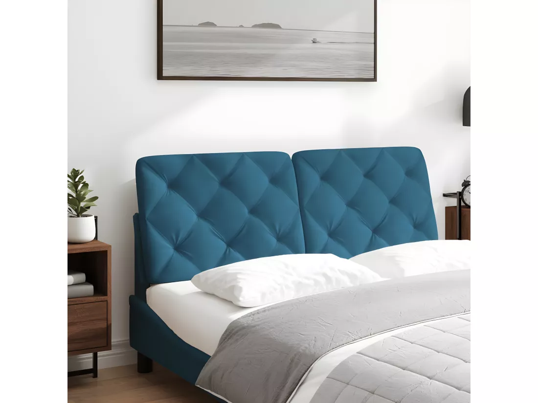 Coussin de tête de lit bleu 140 cm velours