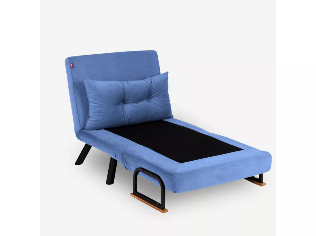 Fauteuil convertible Yolanda Métal Noir et Tissu Bleu