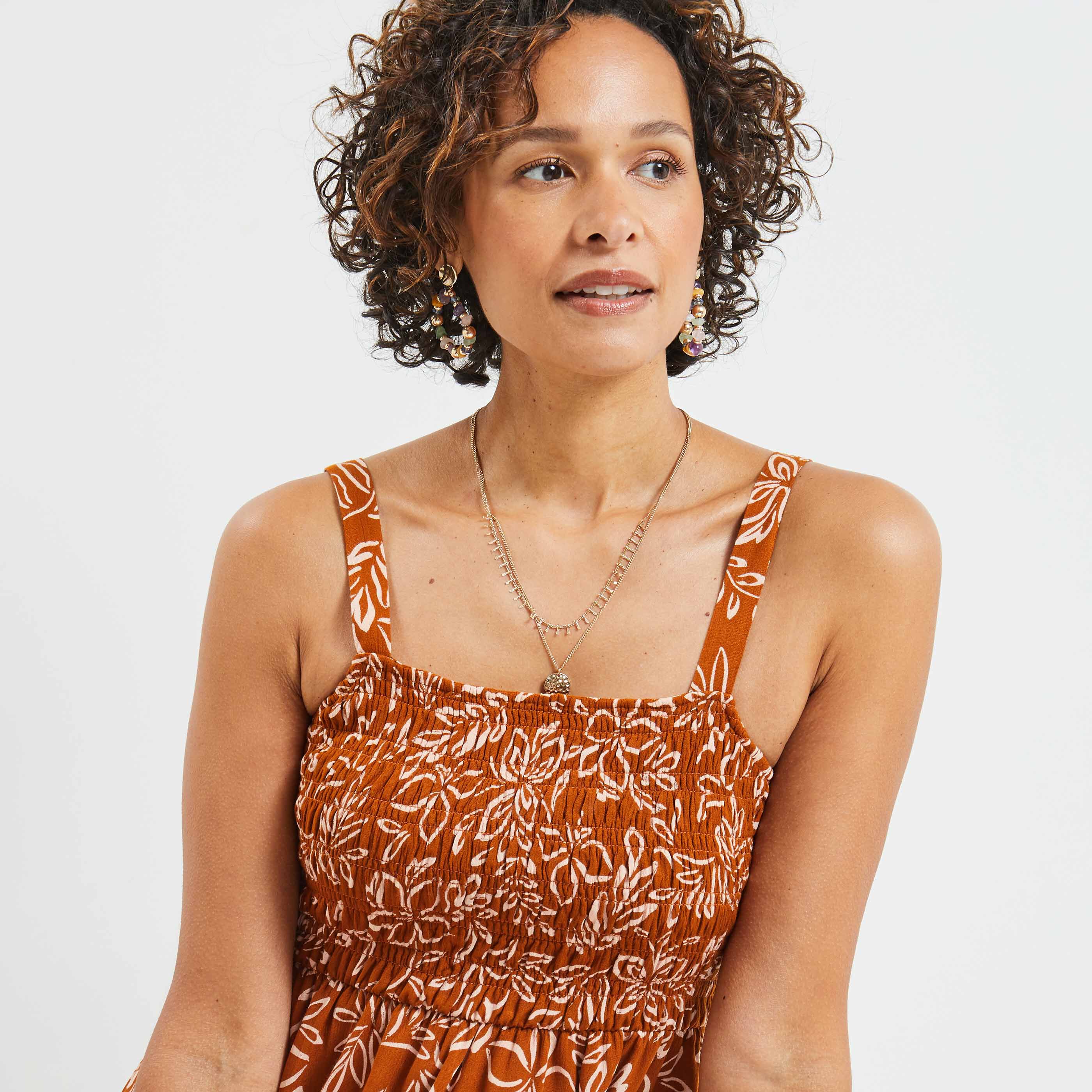 Robe longue imprimée femme - CAMEL