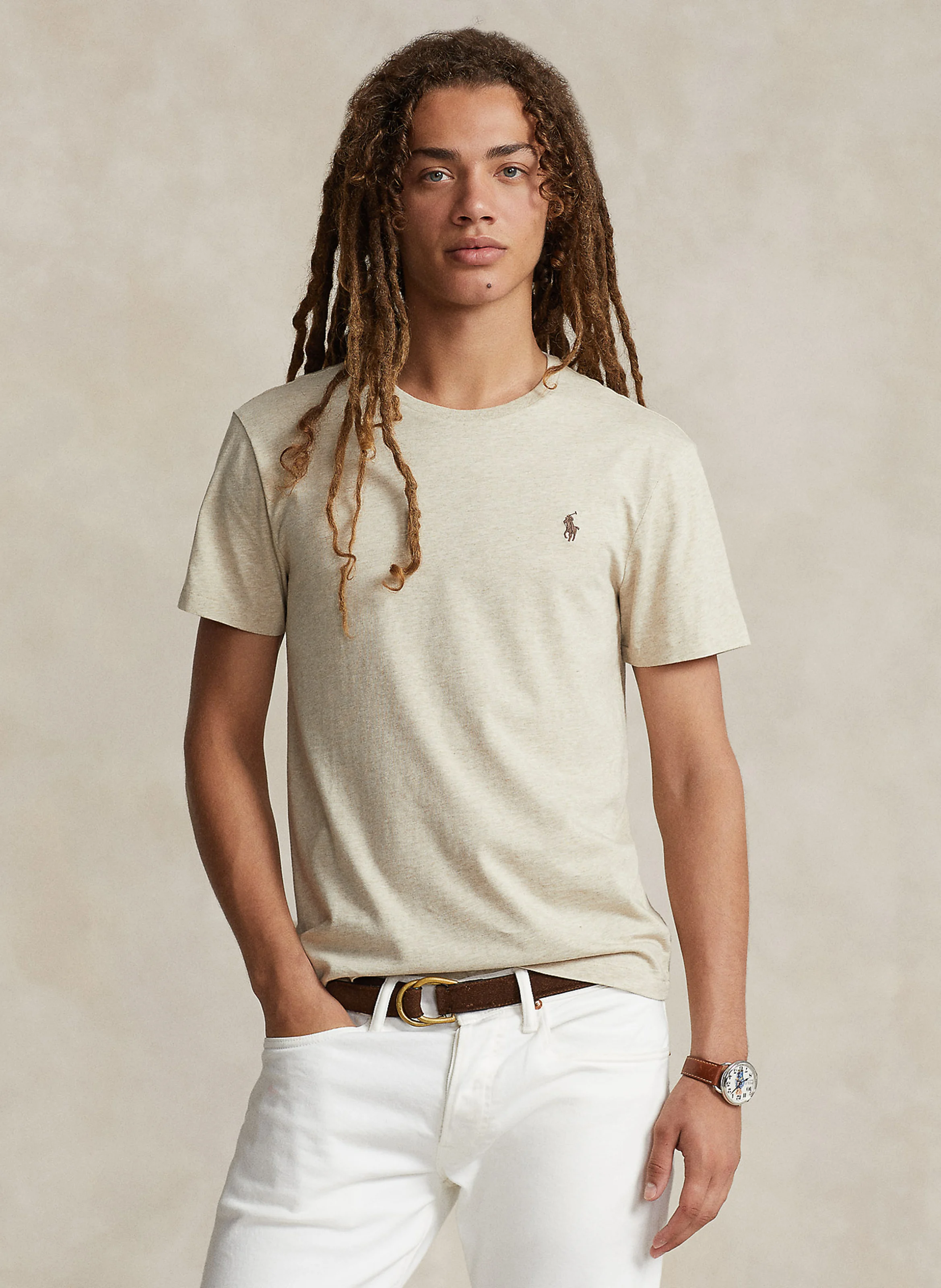 Tee-shirt col rond regular-fit en coton | Beige