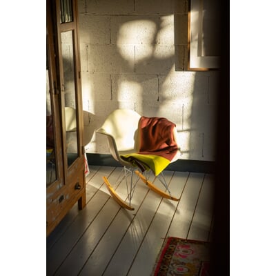 Decke Knit, Bordeaux-Pfirsich-Gelb