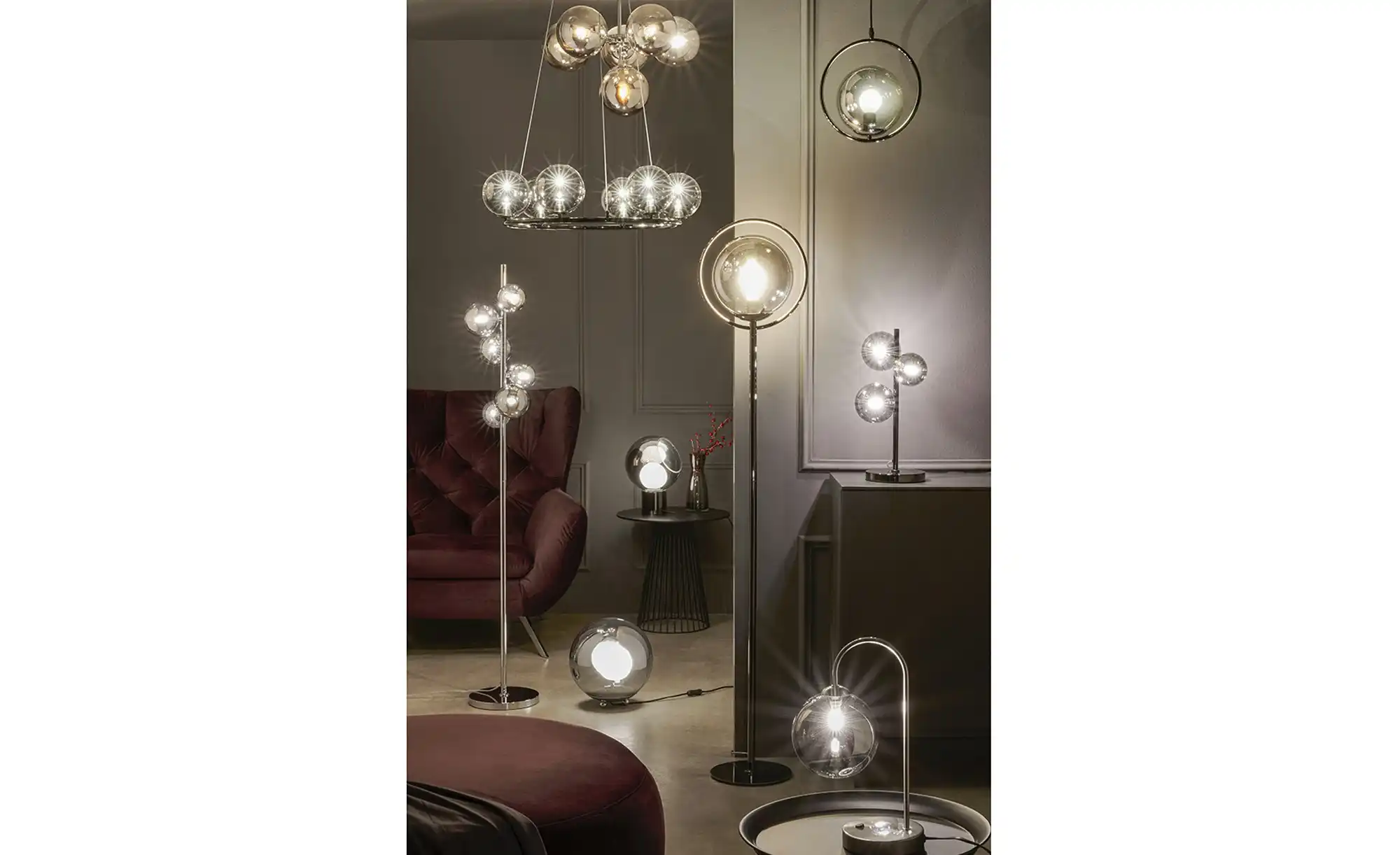 KHG LED-Tischeuchte, 1-flammig, chrom/ Rauchglas