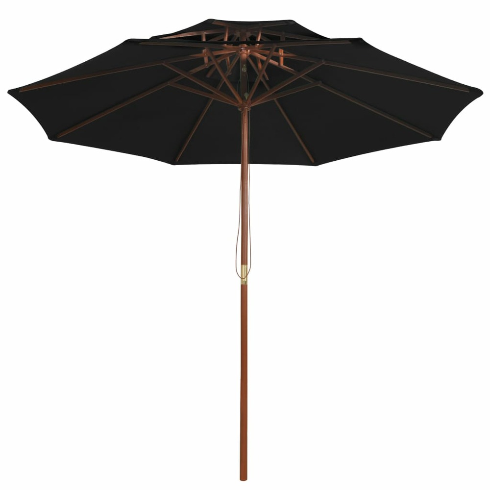 Parasol double avec mât en bois 270 cm noir