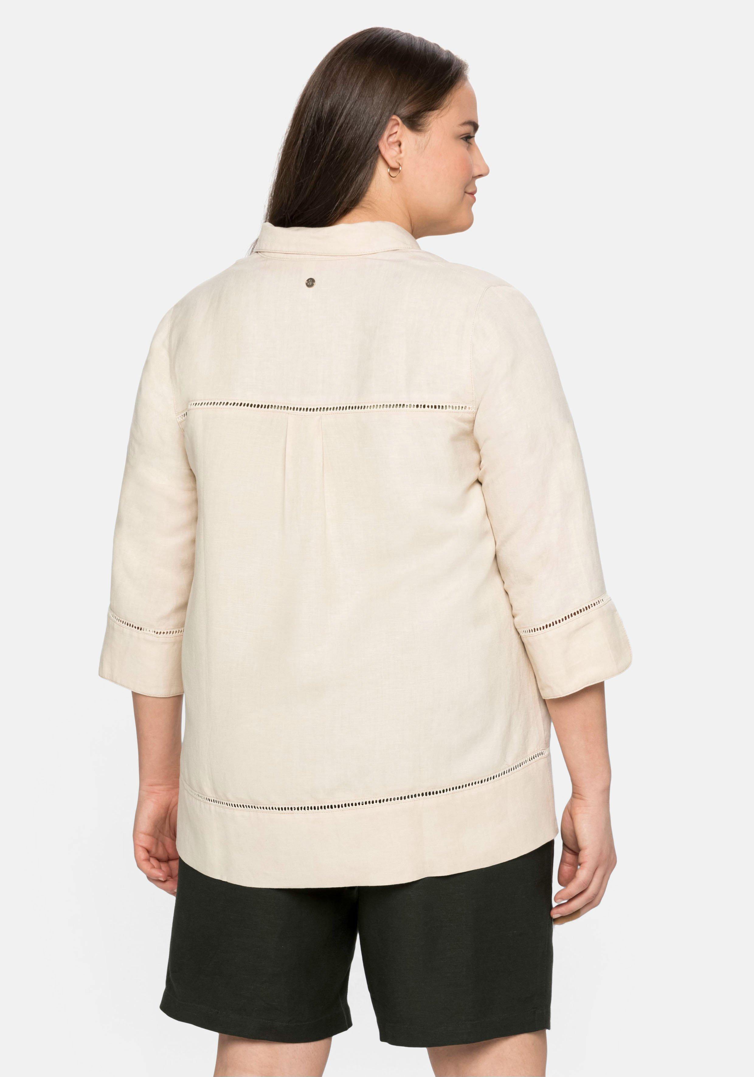 Bluse im Leinen-Mix, mit Lochmusterdetails