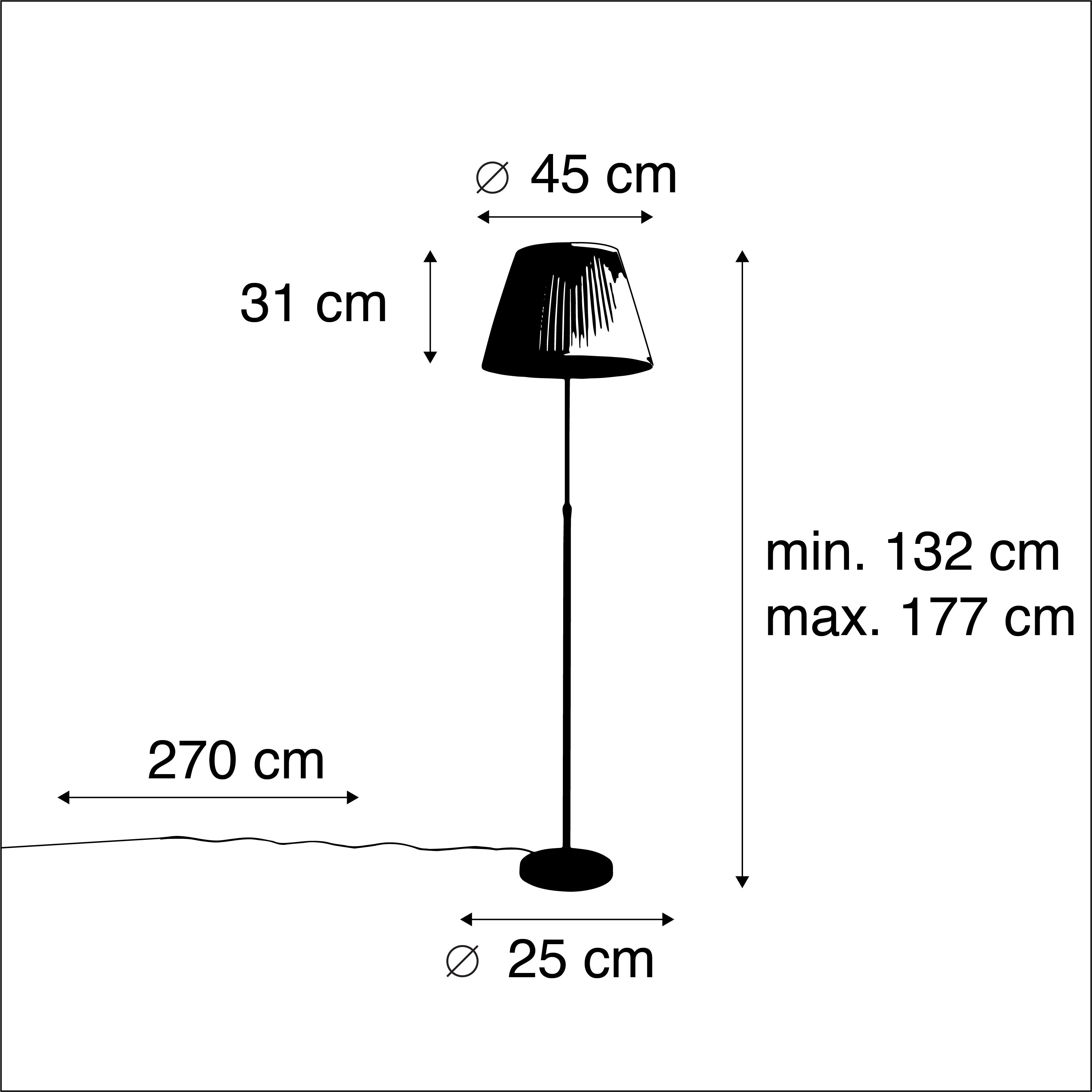 Vloerlamp zwart met plisse kap crème 45 cm verstelbaar - Parte