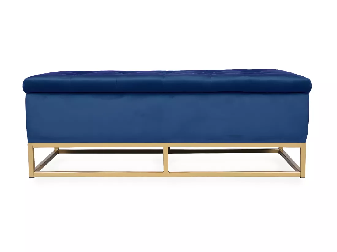 Banquette coffre Angele Velours bleu pieds or
