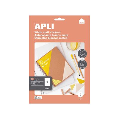 Apli Agipa - 10 Étiquettes blanches A4 - qualité photo mat - réf 18110