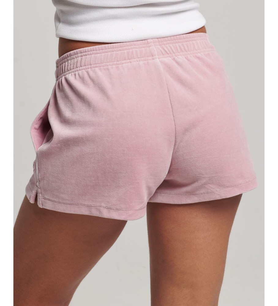 Shorts de veludo rosa com logo S da Superdry