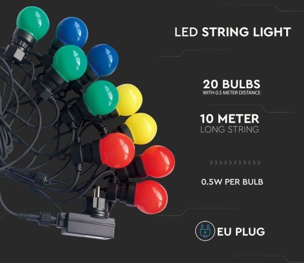 Lichtketting - 20-Bol - RGBY - 10 Meter - 0,5 Watt - Waterdicht