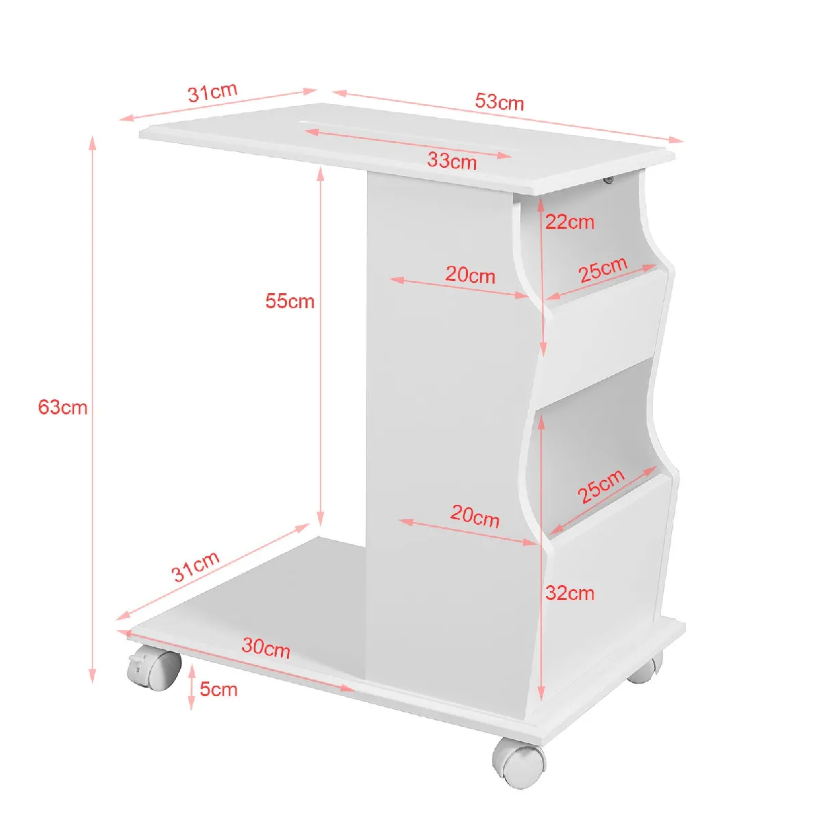 SoBuy Table d’Appoint roulante FBT67-W