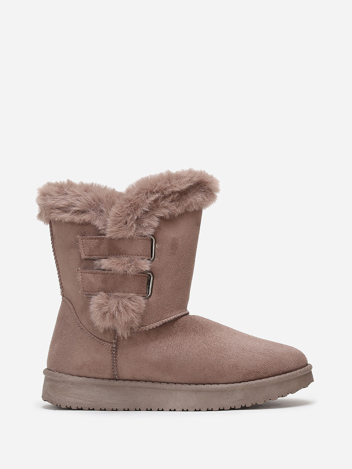 Boots fourrées en suédine à scratchs- Taupe