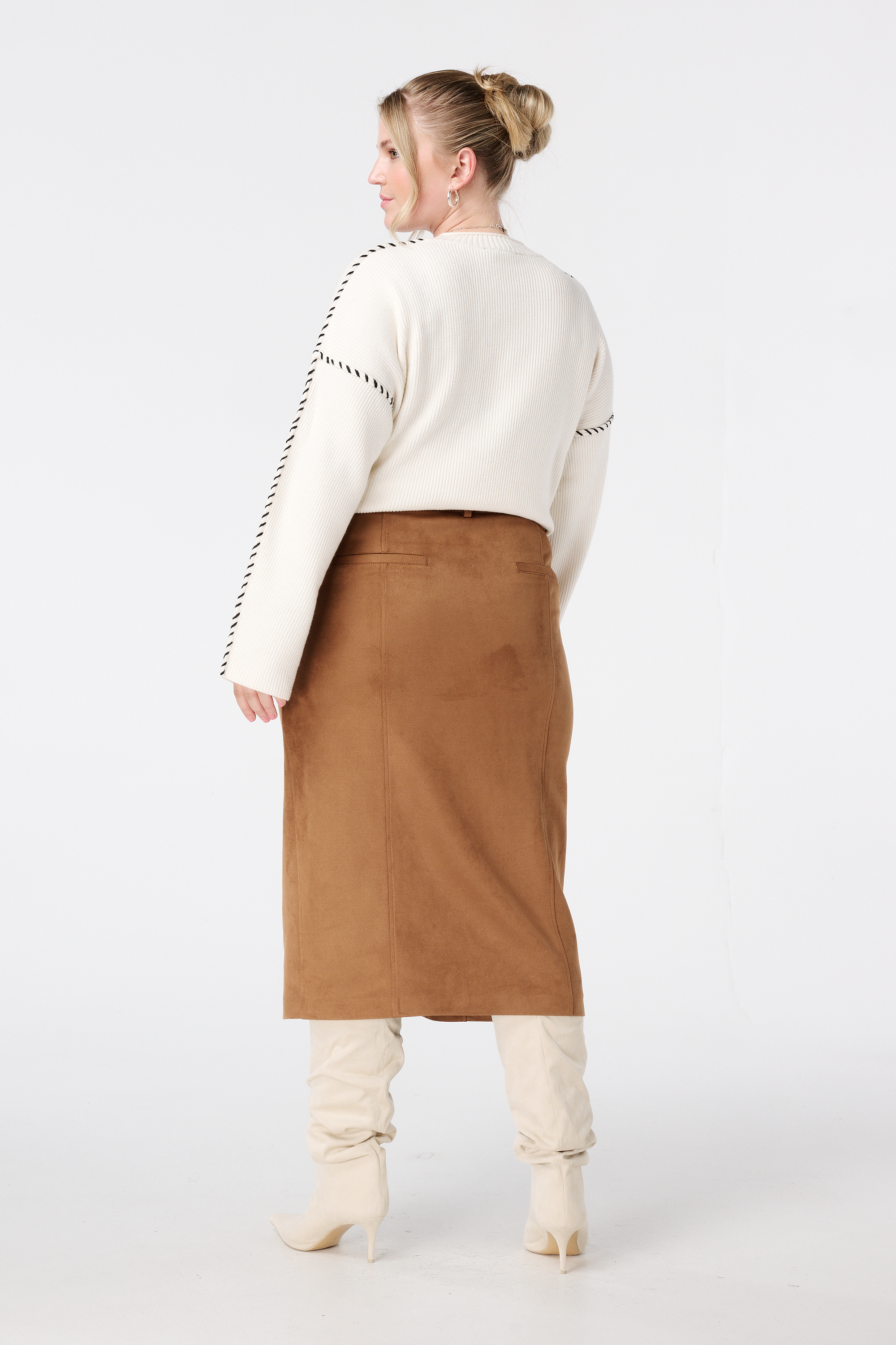 Midi rok in suède look met riempje Cognac
