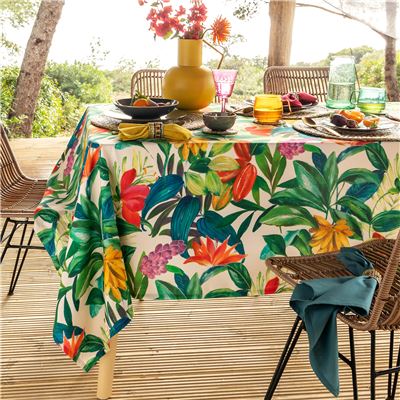 Nappe en coton antitache motif tropical