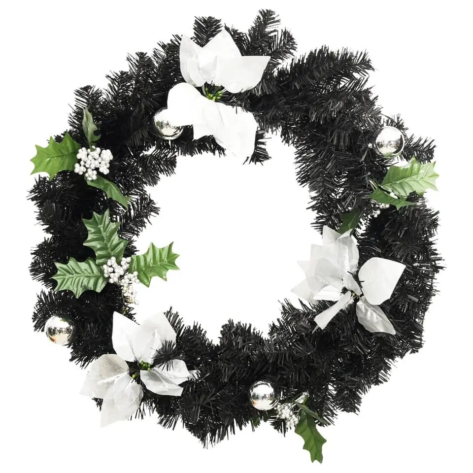 vidaXL - Kerstkrans - Zwart & zilverkleurig