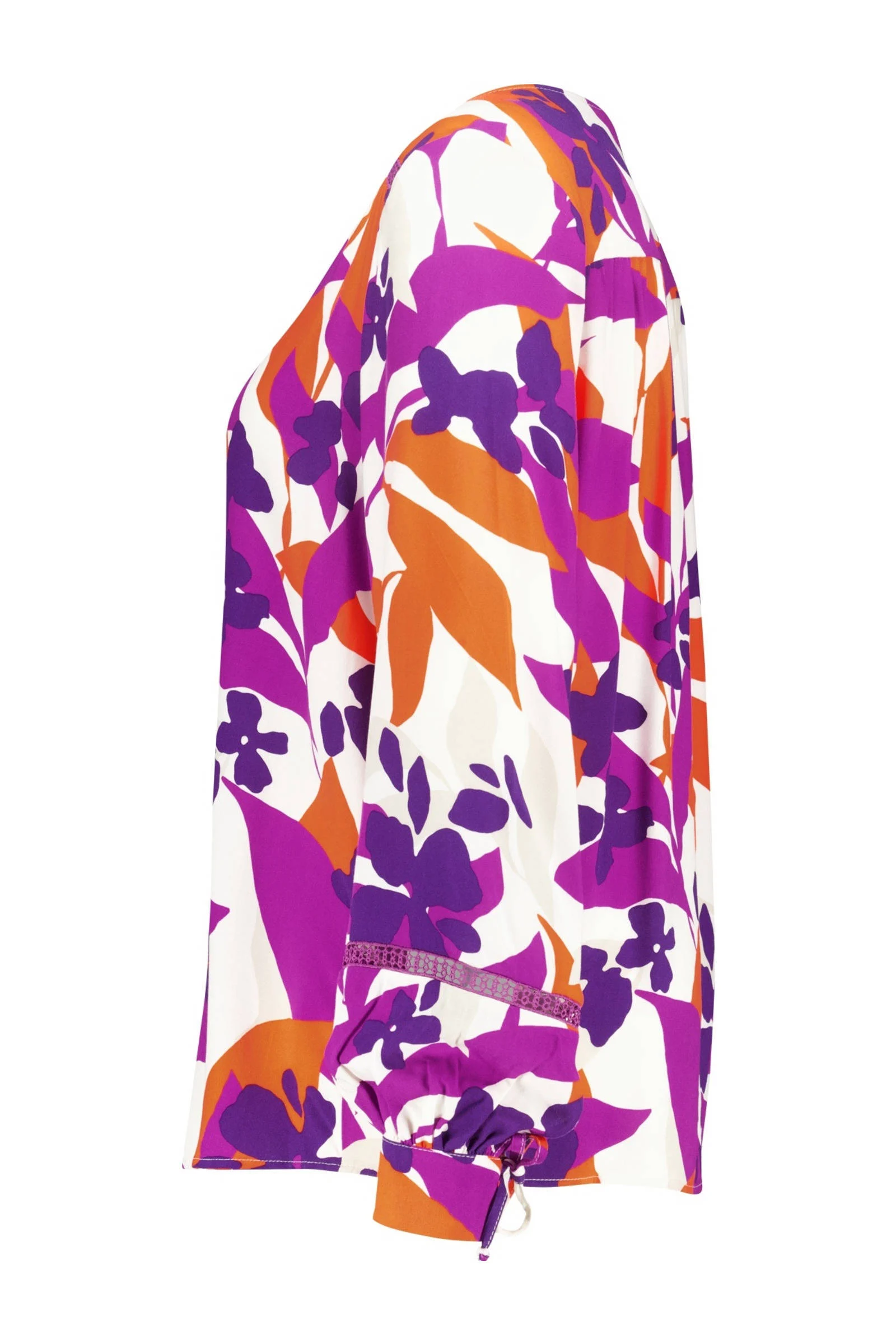 MS Mode blouse met bladprint paars/wit/oranje