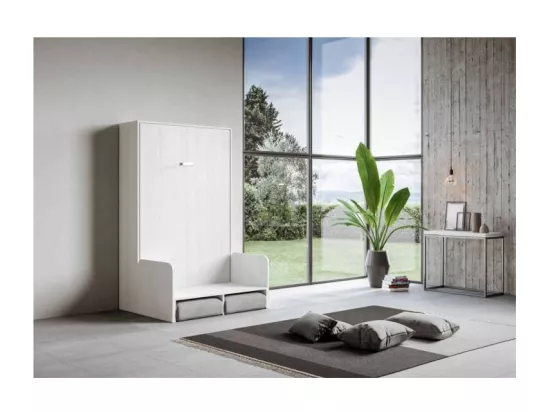 Lit escamotable vertical blanc avec canapé tissu Bounto 140x190 de tissu-Canapé 07