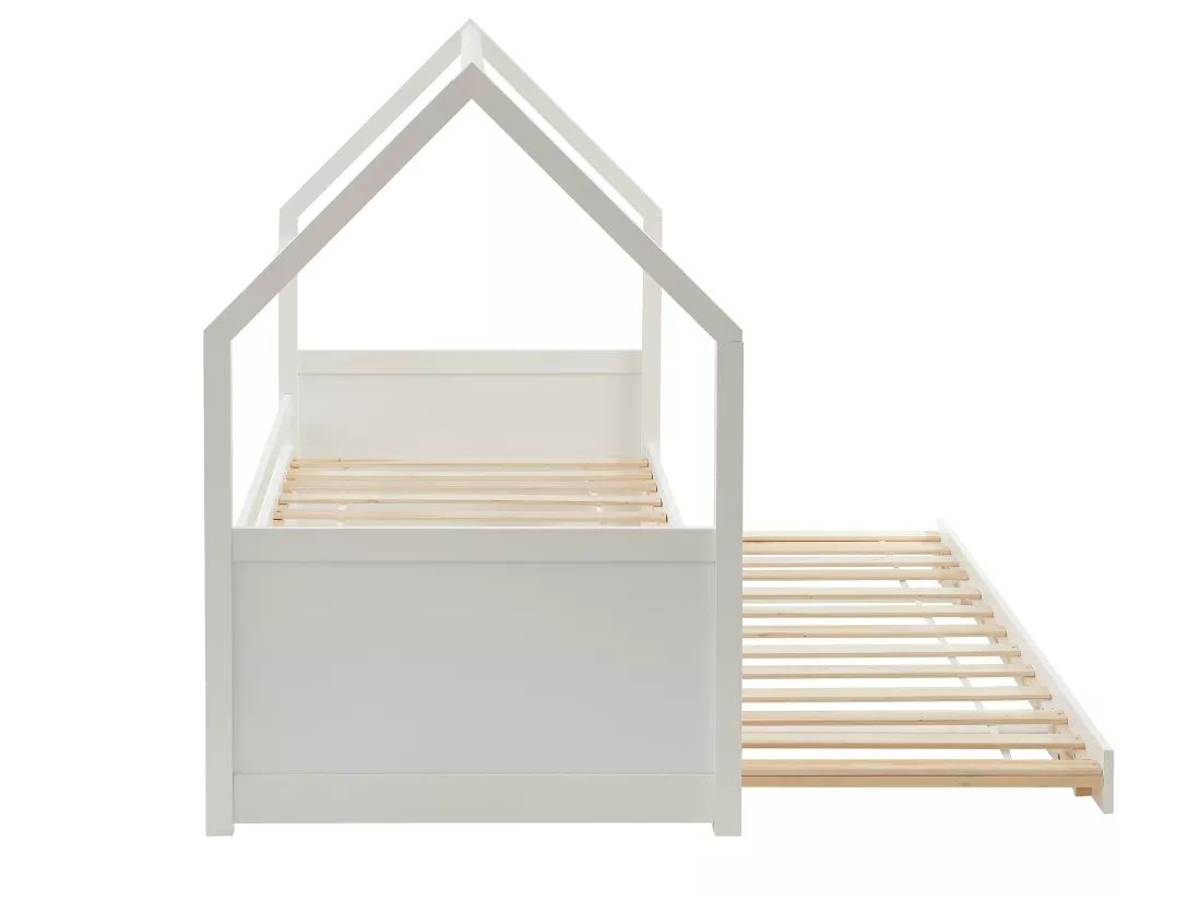 Lit gigogne cabane 2 x 90 x 190 cm - Pin - Blanc - HURRA