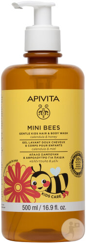 Apivita Mini Bees Gel Lavant Doux Cheveux Et Corps Pour Enfants Flacon Pompe 500ml