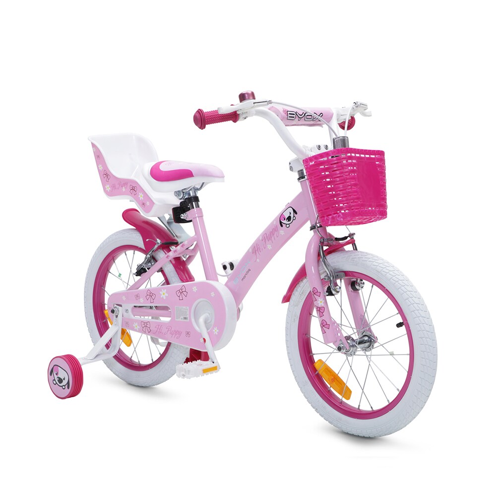 Byox Kinderfahrrad 16 Zoll Puppy rosa, Stützräder, Puppensitz, einstellbar