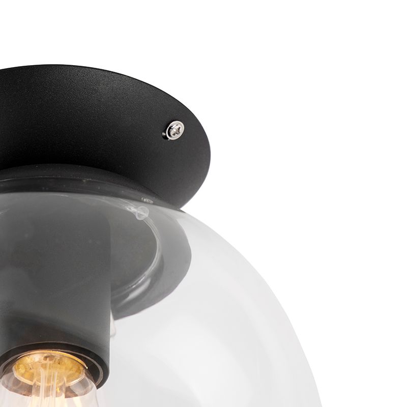 Art deco plafondlamp zwart met helder glas - Pallon