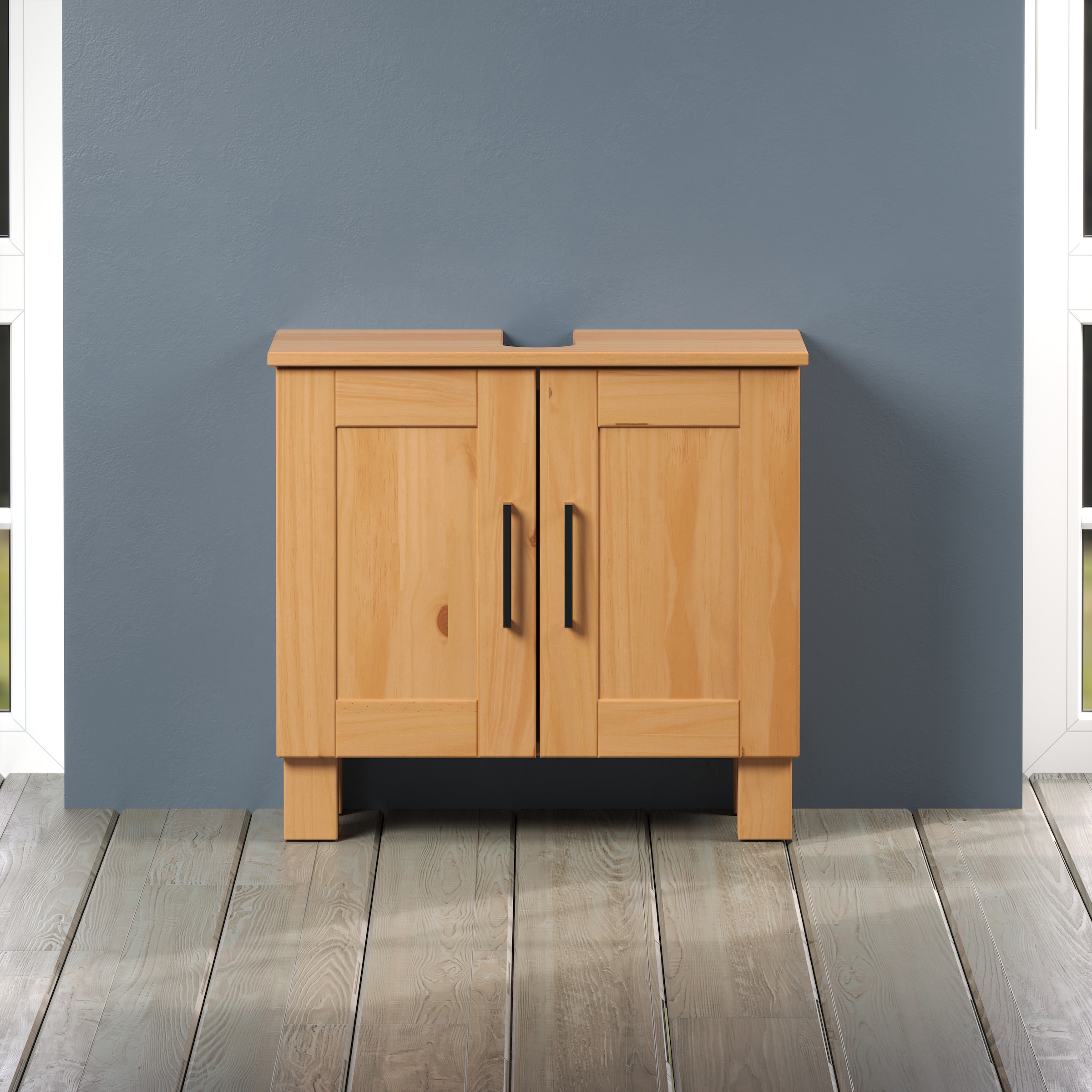 welltime Waschbeckenunterschrank »Ulea« 1 Stk. tlg. Waschtisch aus Massivholz mit Bügelgriffen - Masse (B/T/H) 60/30/80 cm
