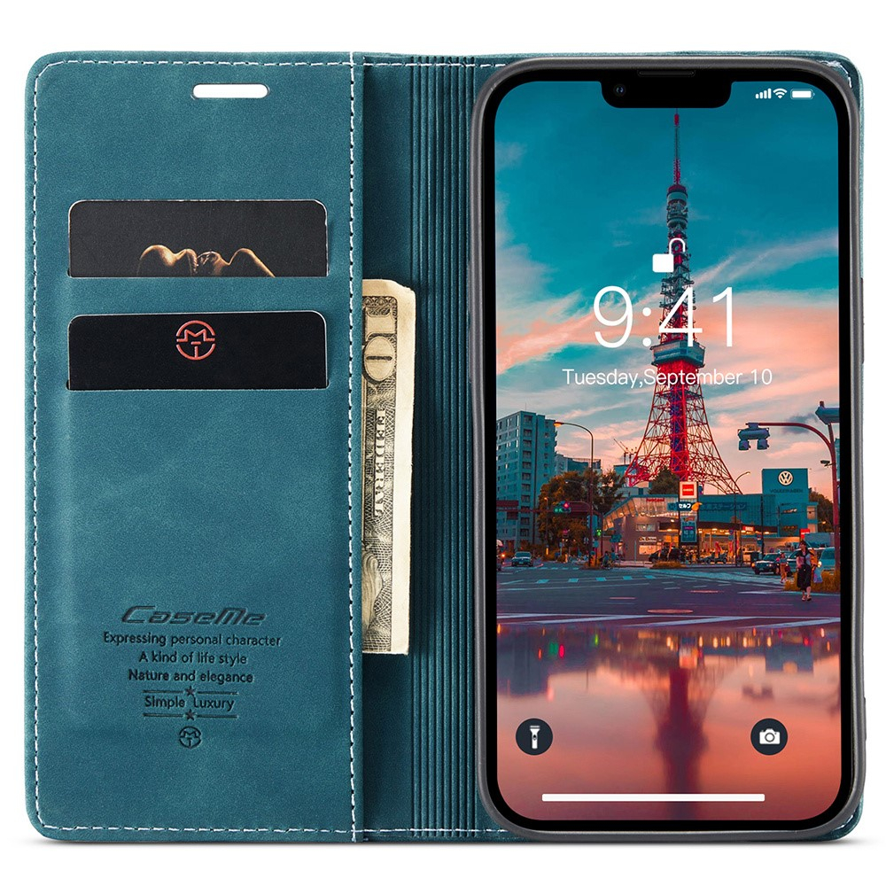 iPhone 15 Pro Max Leder Tasche Flip Wallet Etui mit Kartenfächern - Blaugrün