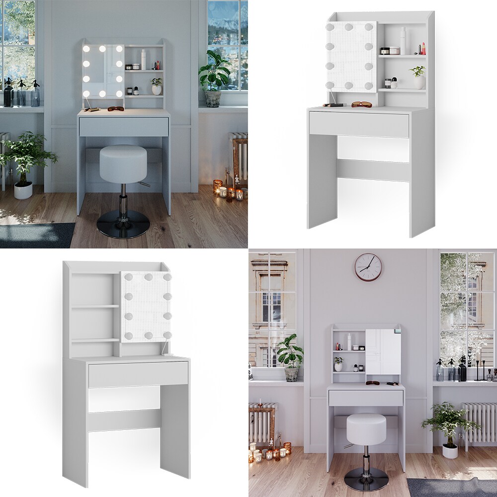 Vicco Schminktisch Frisiertisch Frisierkommode Laura Weiß LED 70x136 cm Spiegelschrank modern Schlafzimmer Kommode Schminkspiegel Schrank Schublade Kosmetiktisch Make-Up-Tisch