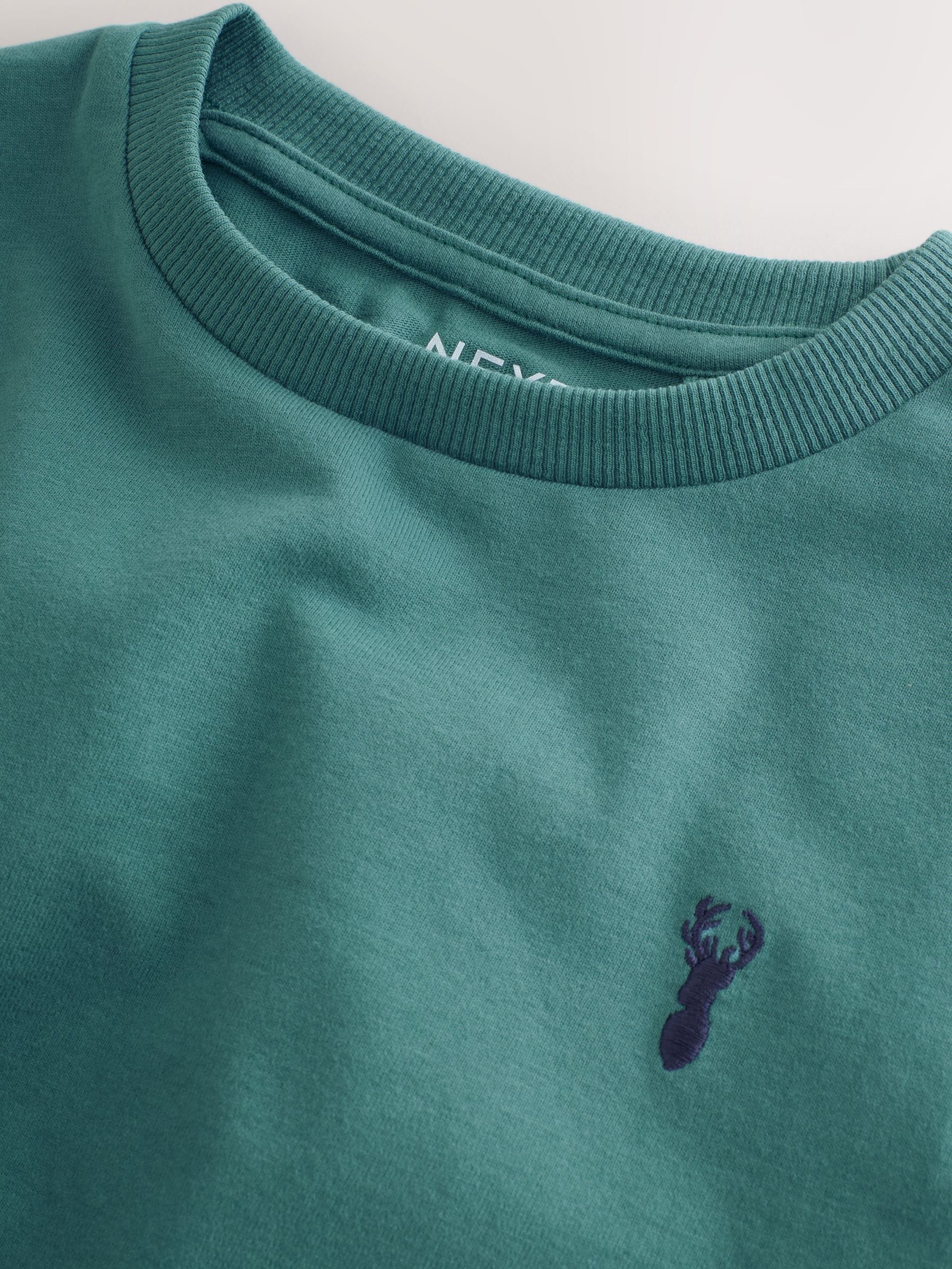 Mineraalgroen/blauw - T-shirts met korte mouwen en geborduurd rendier, verpakking van 4 (3-16jr)