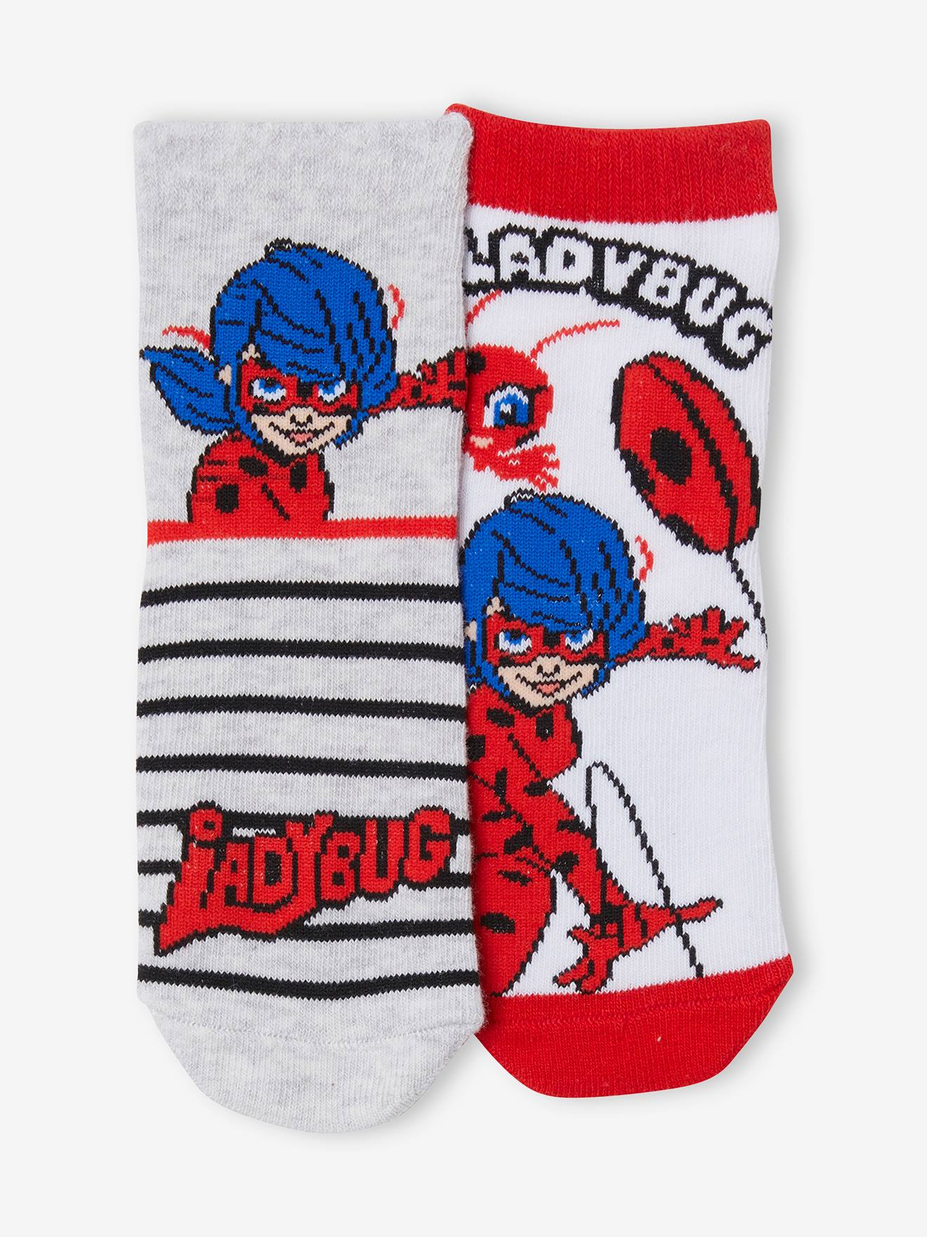 Pacote com 2 pares de meias Miraculous® brancas lisas, tamanho médio, com estampas.