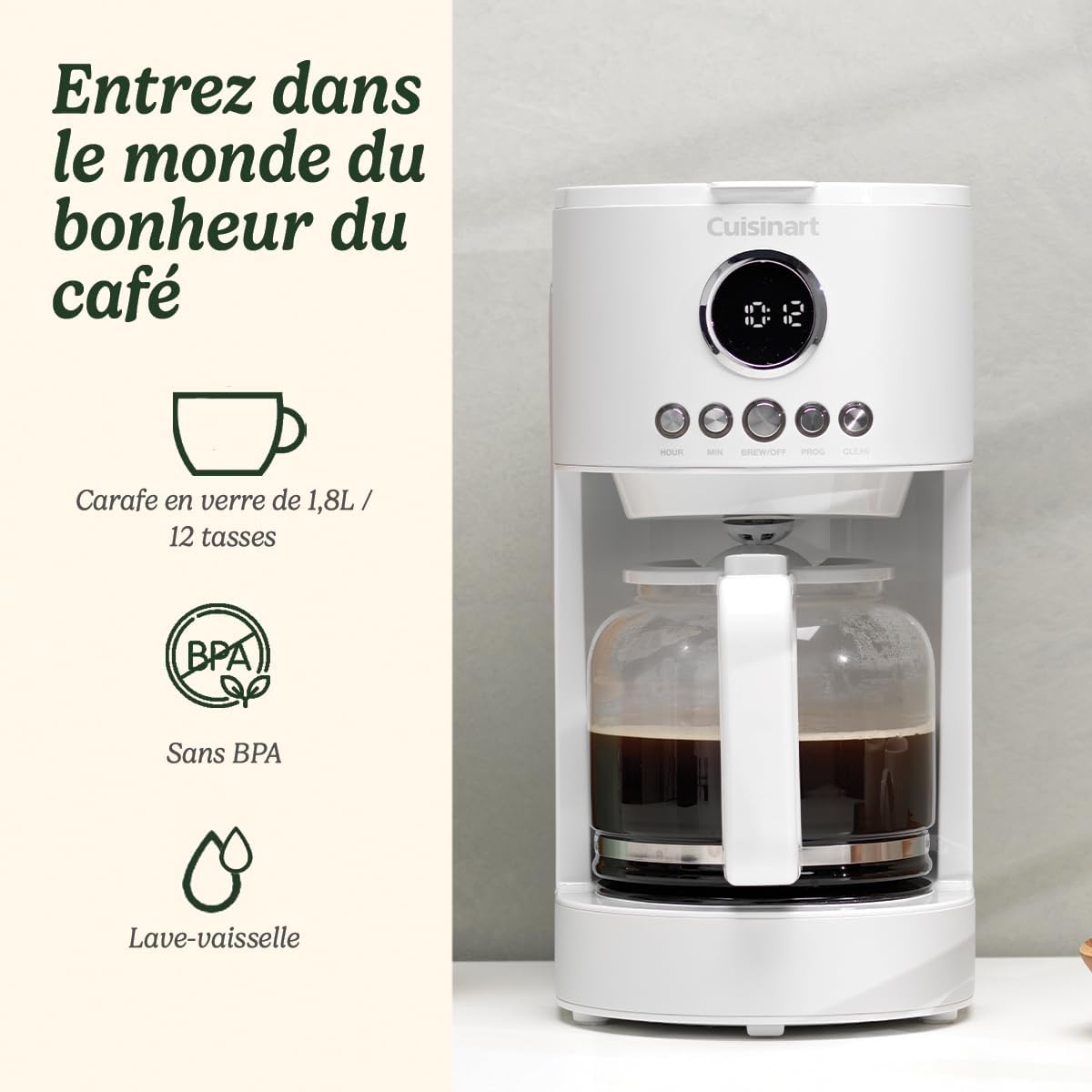 Cuisinart One Cup Grind And Brew - Machine à café avec broyeur intégré | Grain à moudre, Café filtre en portion individuelle | choisissez 3 tailles de tasse | Dosette filtrante réutilisable | Noir
