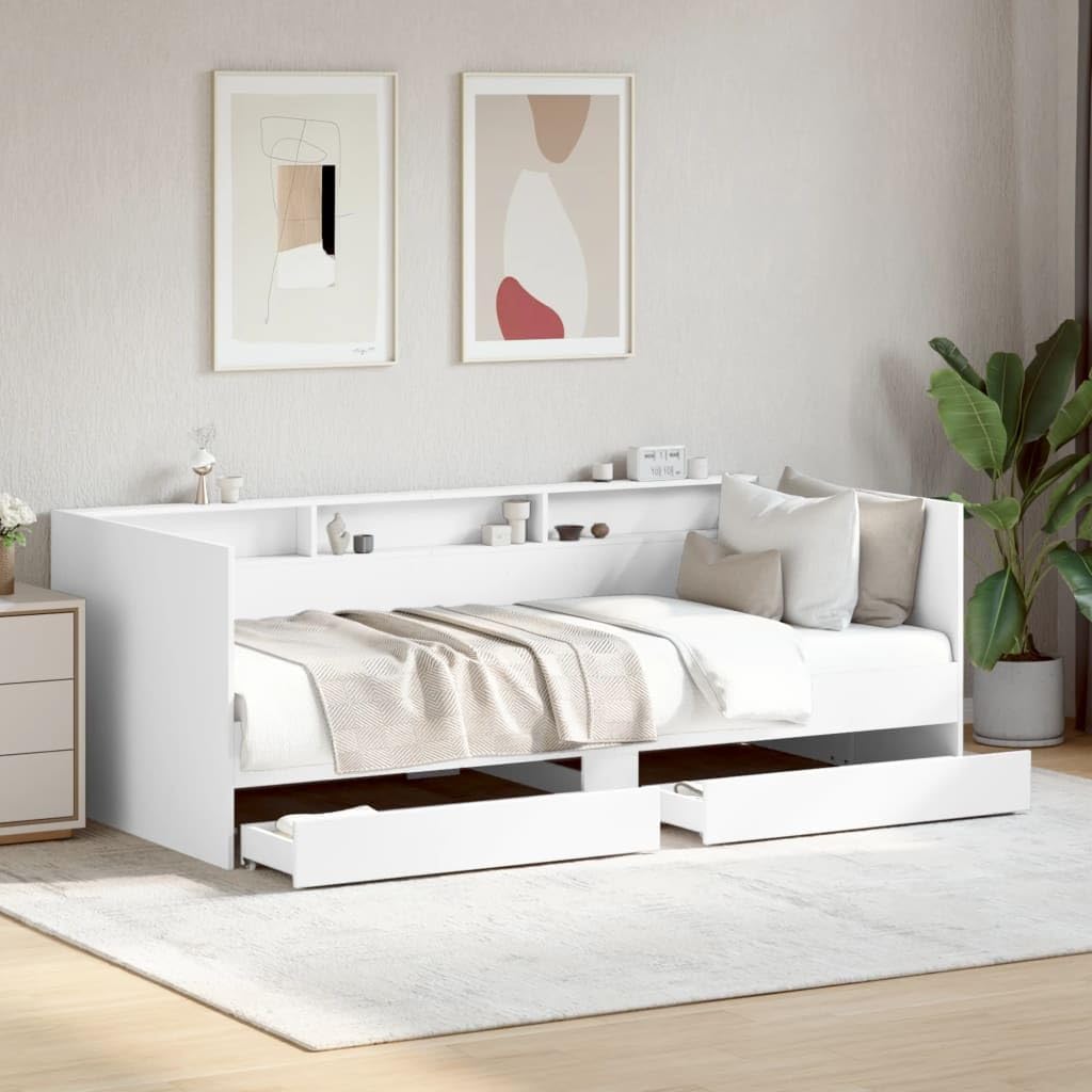 Tagesbett 2 Schubladen Bett 100 x 200 cm mit Stauraum Schlafsofa Daybett Sofabett Einzelbetten 100 x 200 cm Jugeundbett Gästebett, ohne Matratze, Weiß