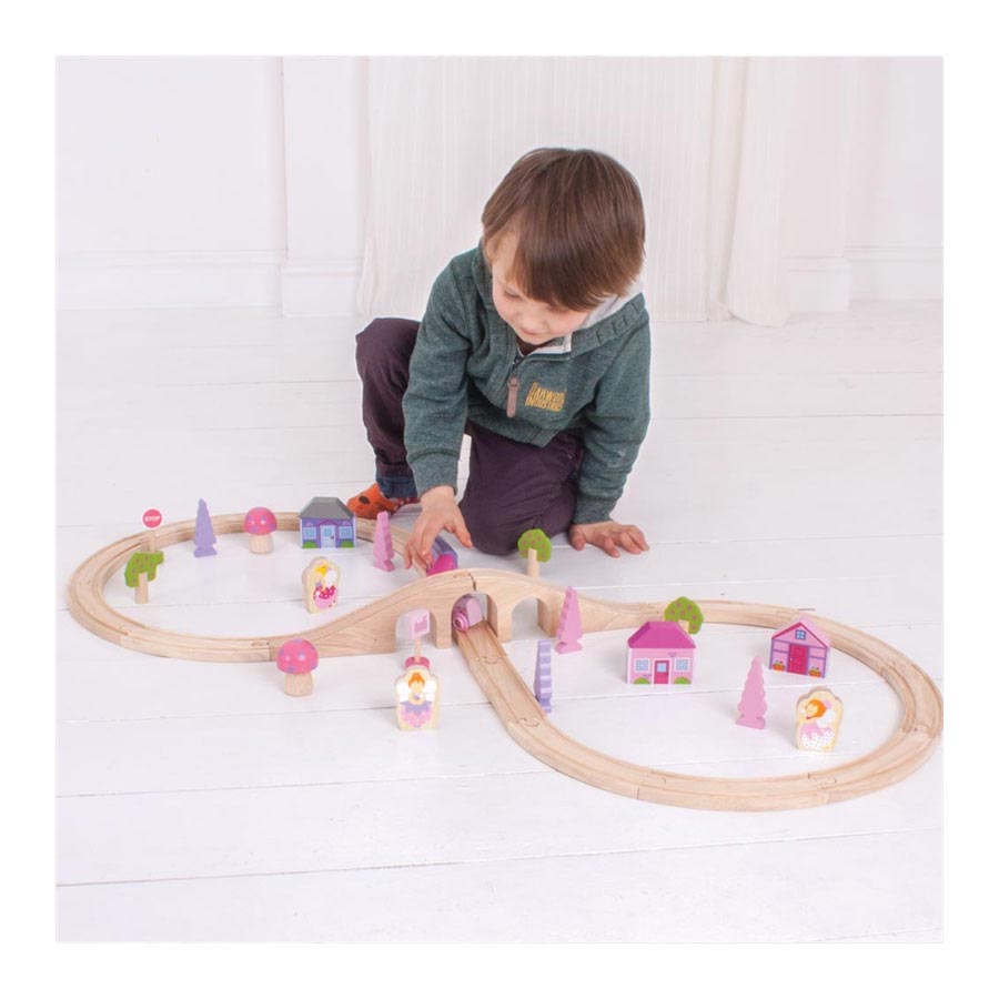 Bigjigs Houten Treinset - Roze, 40dlg.