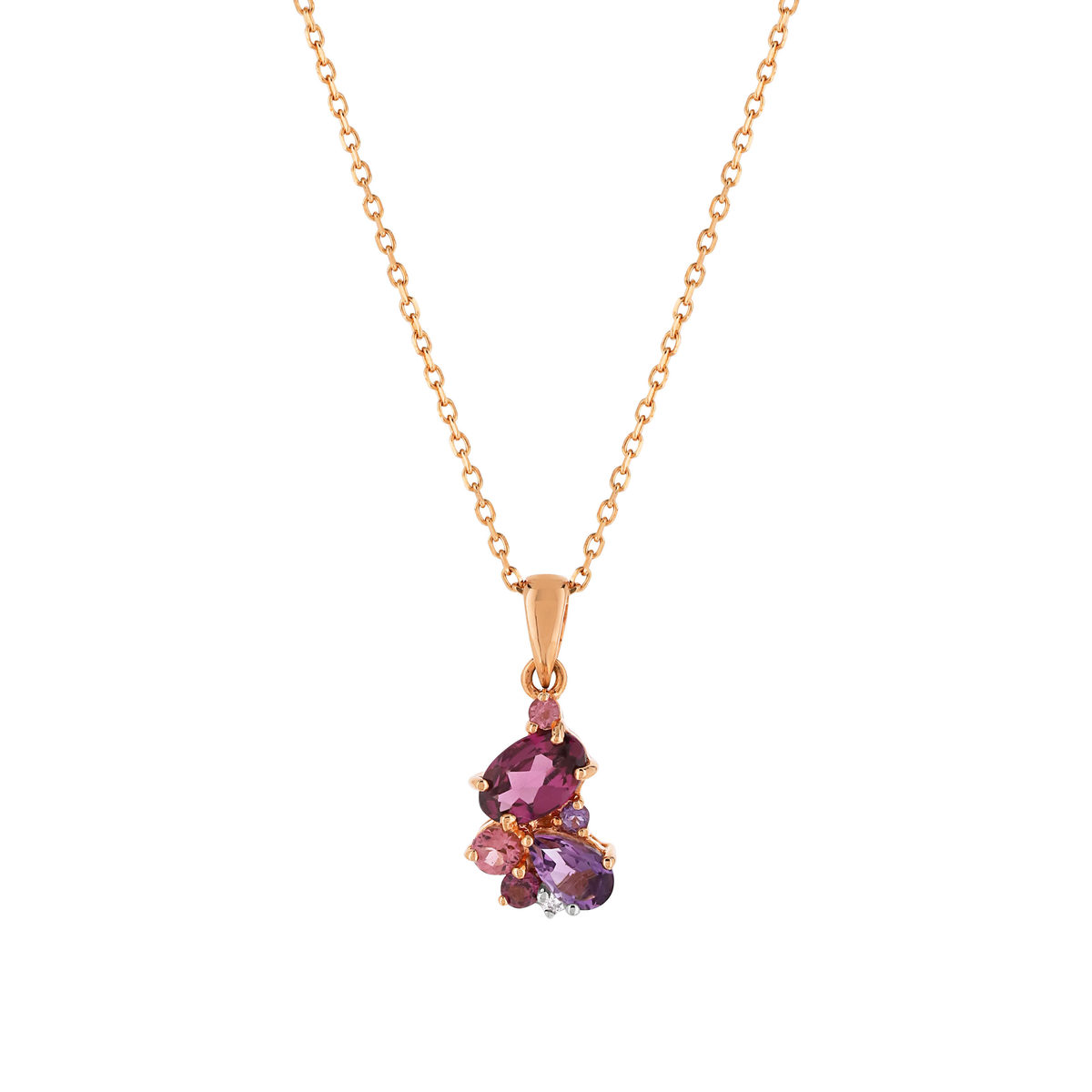 Collier or 375 rose pierres fines et diamant 45 cm