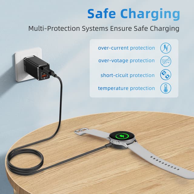 USB-C oplader til Samsung Galaxy Watch 3/4/5/6/7, Active 1/2 Sort