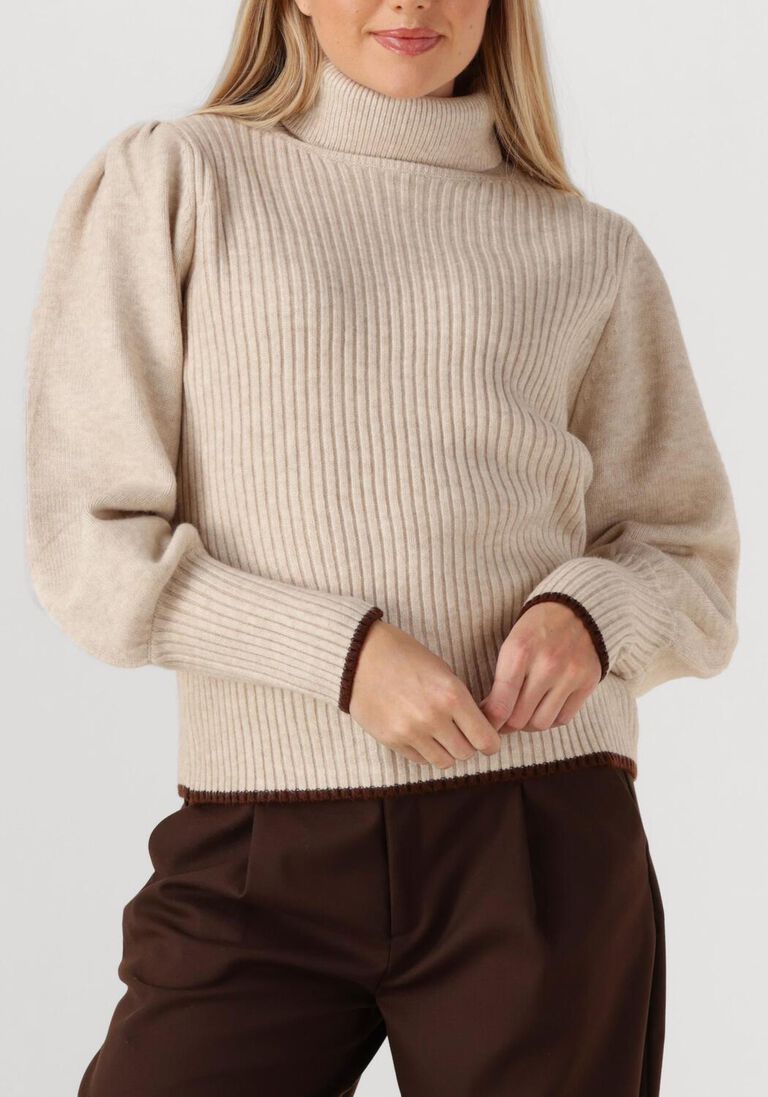 beige co'couture trui row puff rib rollneck