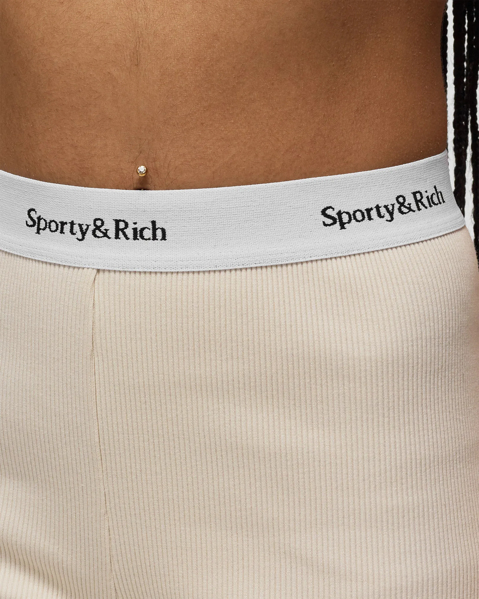 Sporty & Rich Serif Logo Ribbed Biker Short