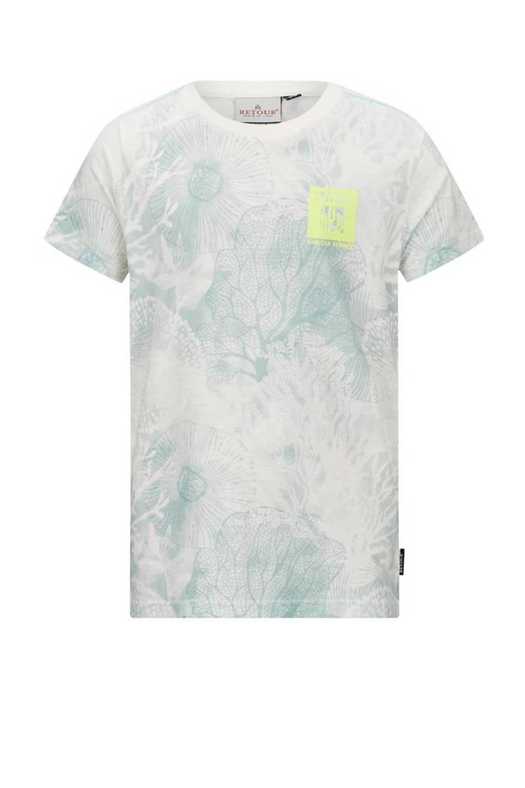 Retour Jeans T-shirt Max met all over print groen/ecru