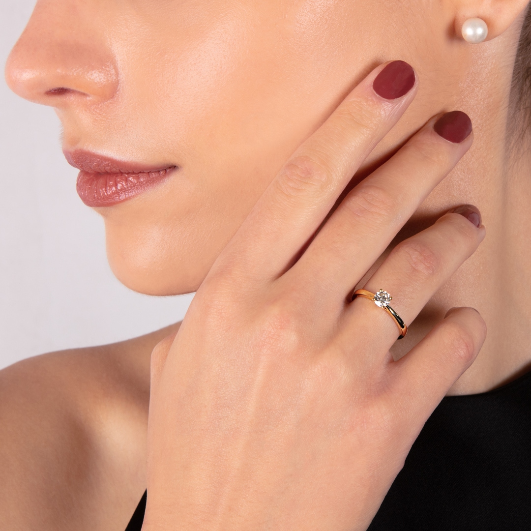 Verlobungsring 750/18 K Gelbgold mit Diamant 0.41 ct H/si
