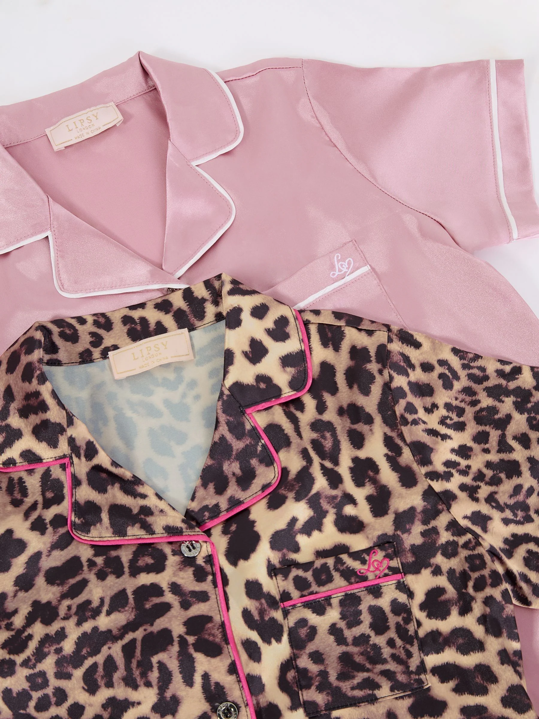 Roze met luipaardprint - Lipsy satijnen pyjama's 2 pack (5-16jr)