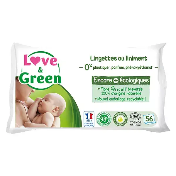 Lenços umedecidos hipoalergênicos Love & Green, 56 unidades.