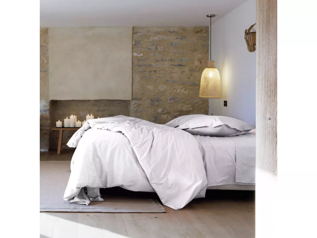 Drap housse uni 120x190 cm percale MANOIR gris Perle bonnet 35