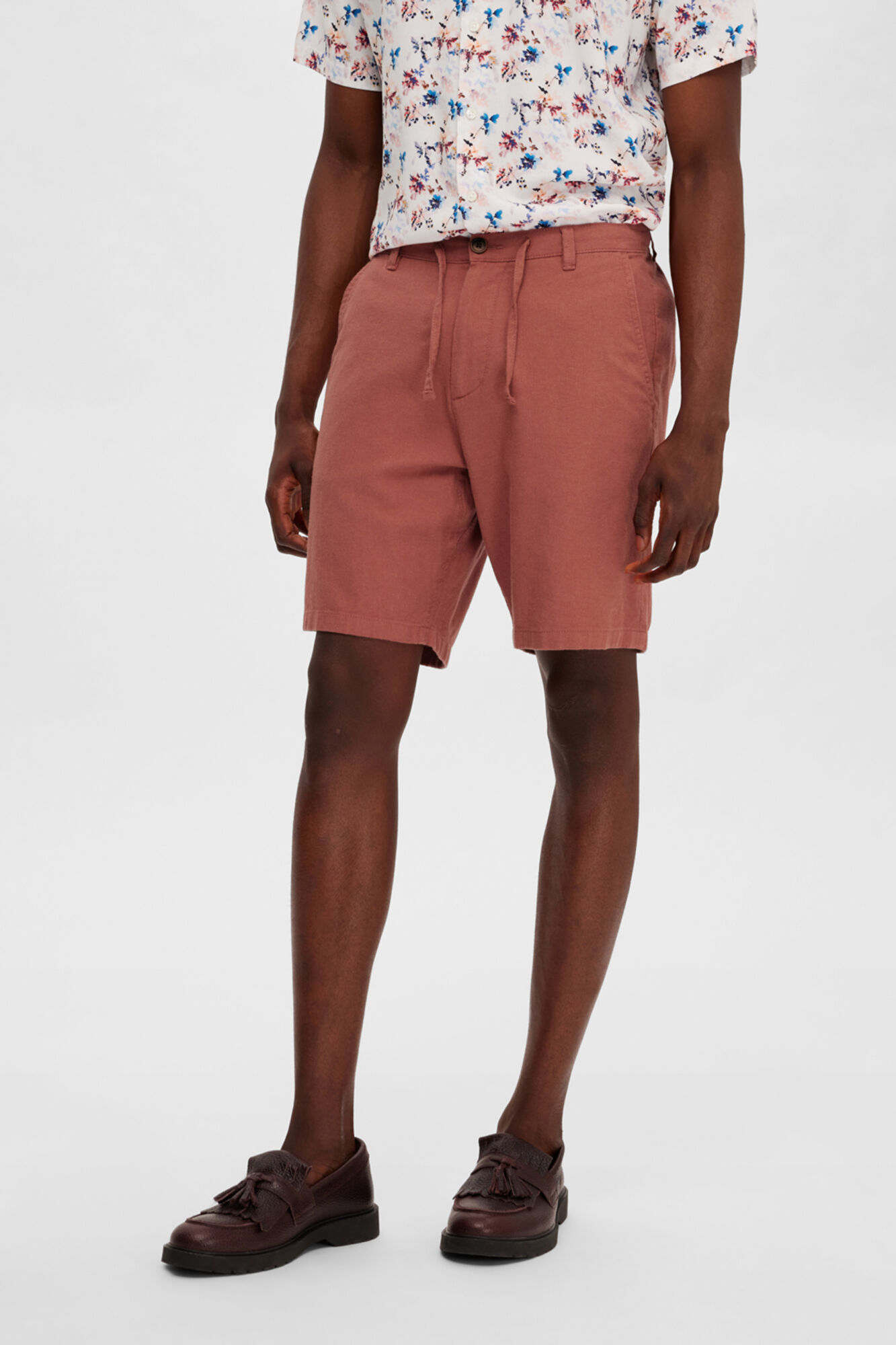 Calções chino em linho orgânico e algodão - Vermelho