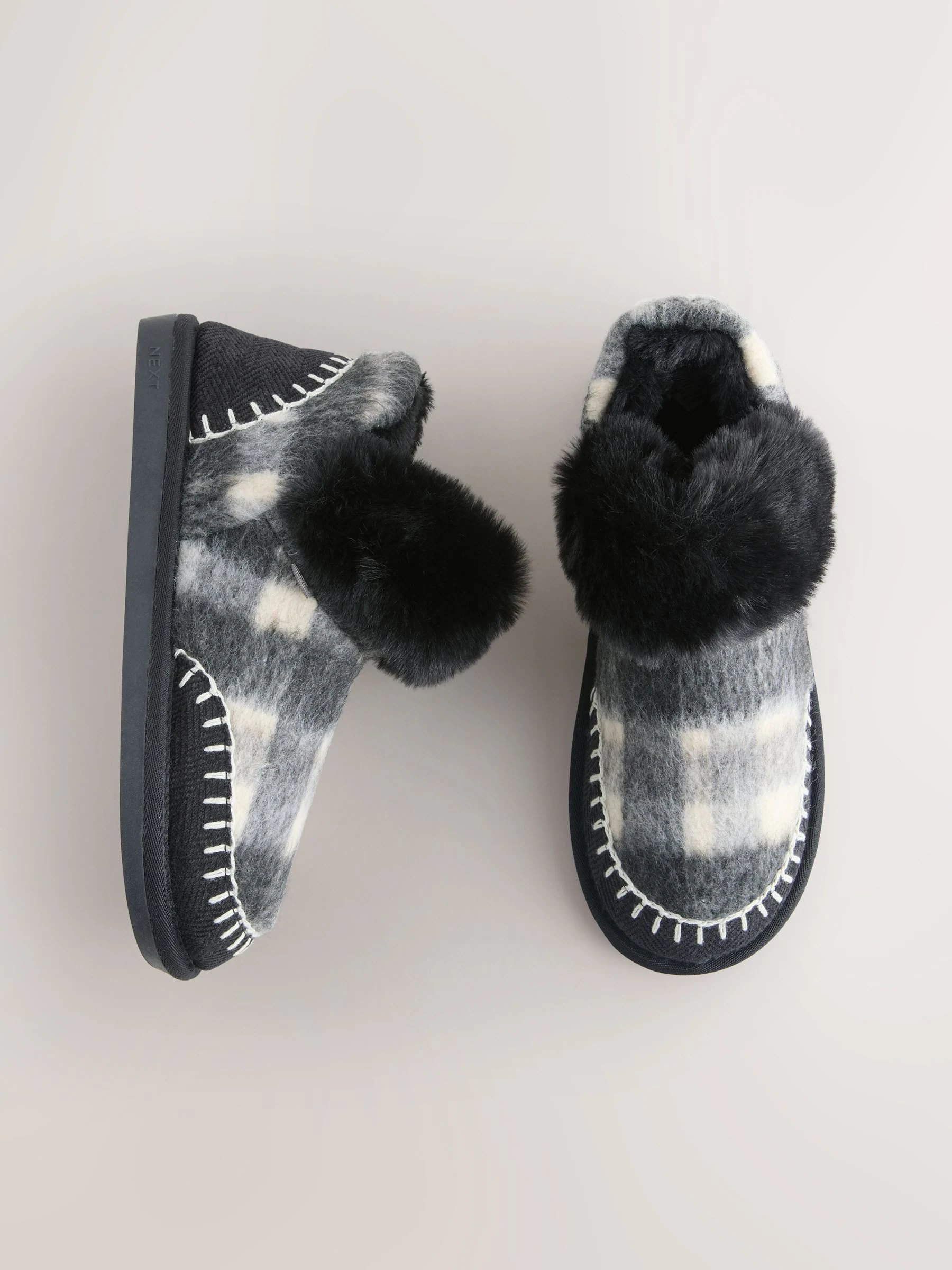Grijs geruit - Faux Fur Brush Boot Slippers