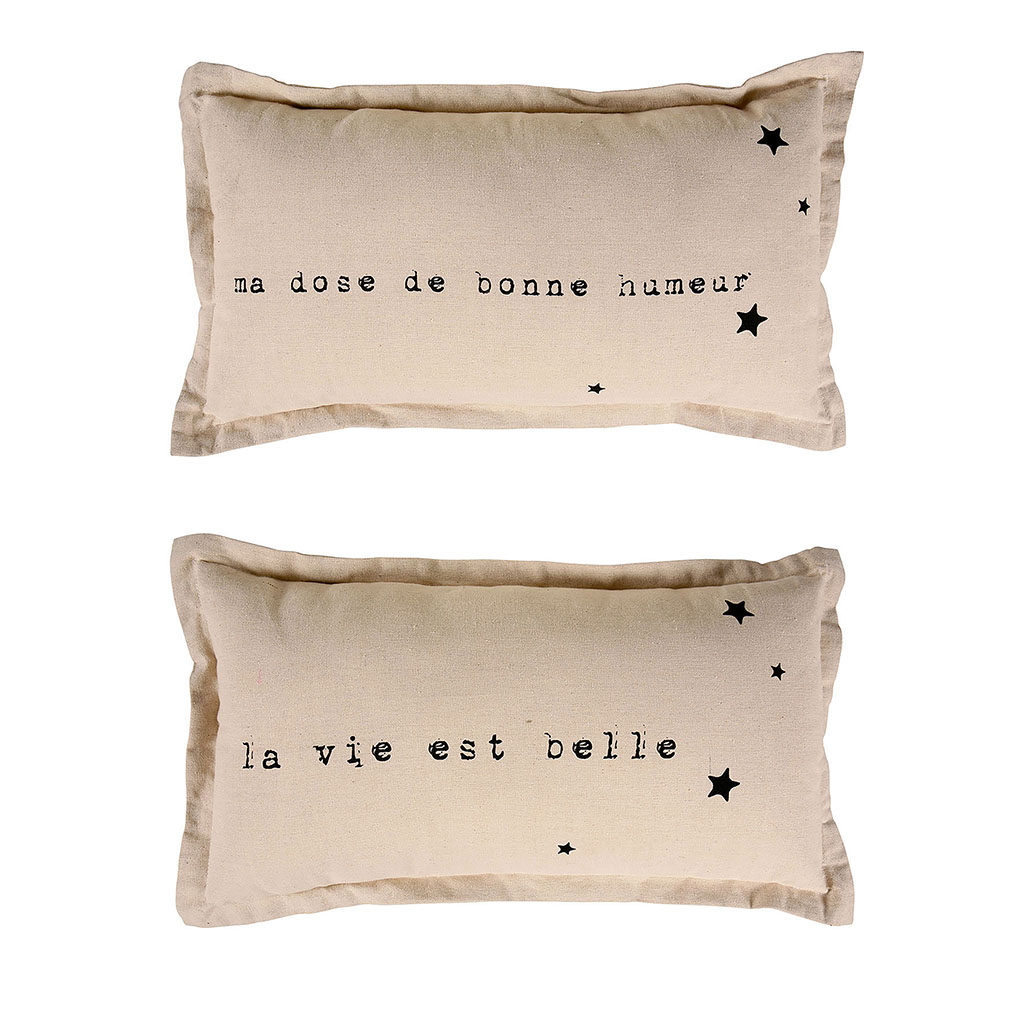 Coussin déco rectangulaire polyester bonheur 30x60cm