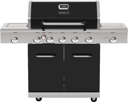 Nexgrill 5-pits gasgrill met infraroodbrander, achterbrander en zijbrander, zwart, inclusief grillgereedschaphouder, hittebestendige handgreep, krachtige hittezone, achterbrander, zijtafel, warmhoudrek, geëmailleerd gietijzeren grillrooster