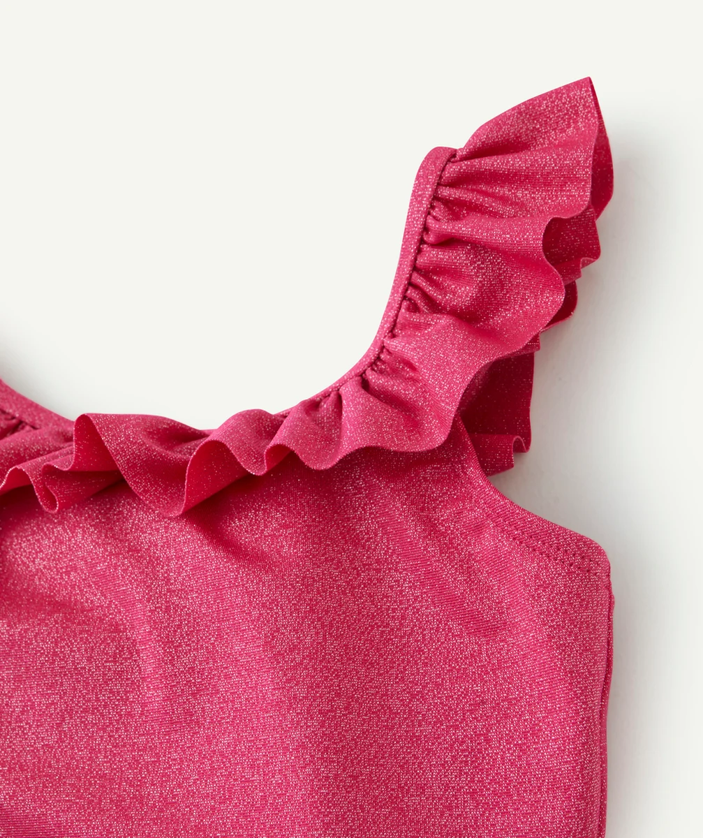 MAILLOT DE BAIN 1 PIÈCE FILLE EN FIBRES RECYCLÉES ROSE PAILLETÉ