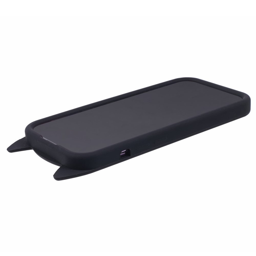 iPhone 15 Pro 3D Silikon Case Hülle mit Süssen Katzenohren - Schwarz
