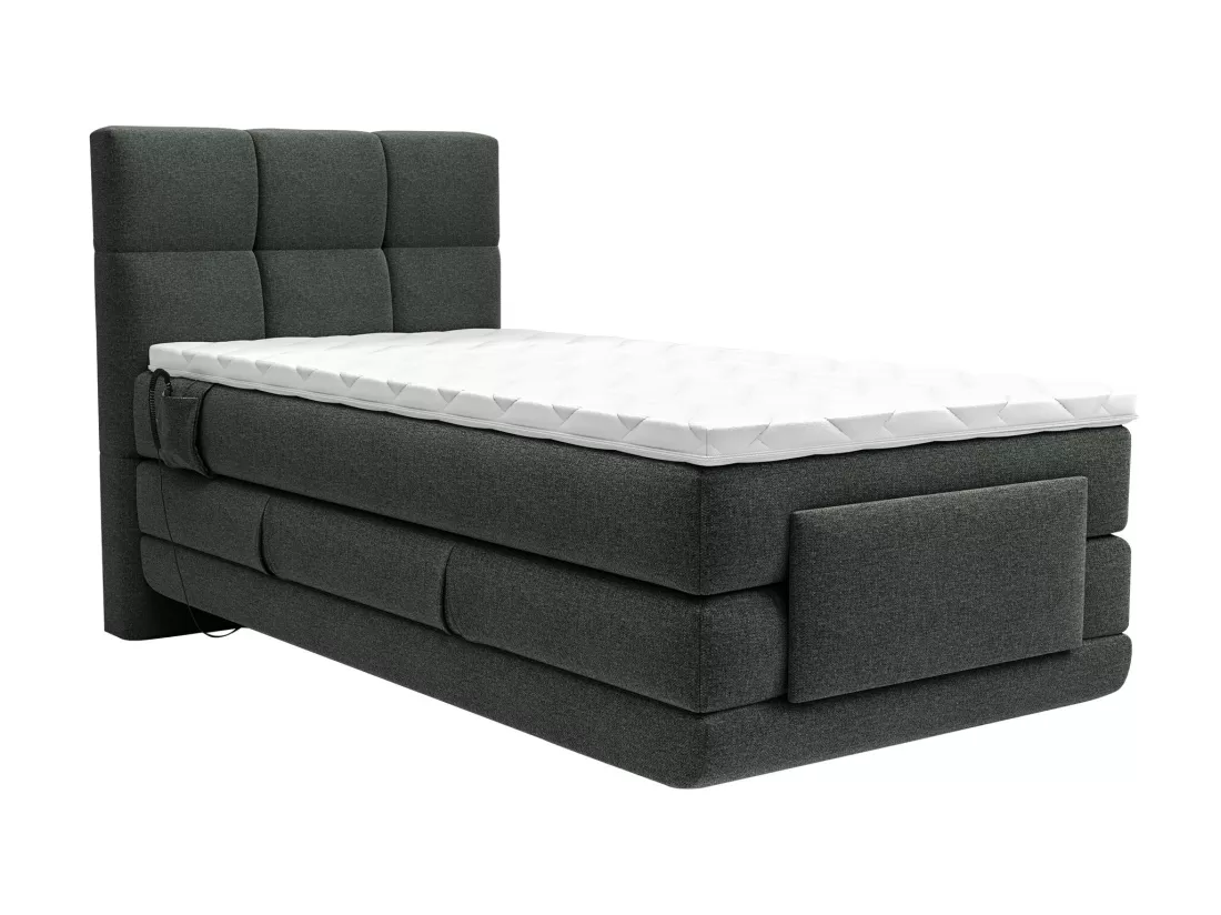 Ensemble complet boxspring tête de lit capitonnée + sommiers relaxation électrique + matelas + surmatelas - 100 x 200 cm - Tissu - Anthracite - LODI de PALACIO