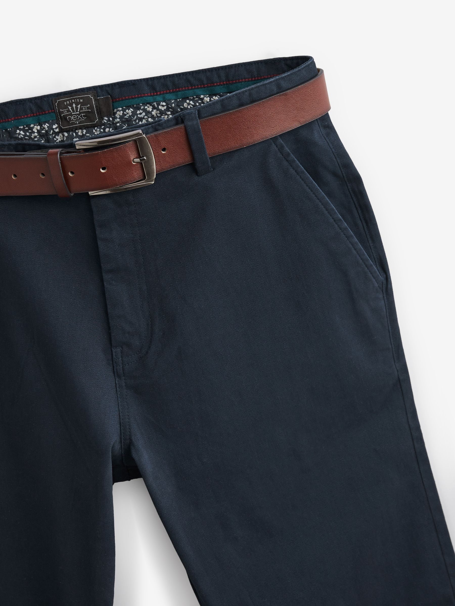 Donkerblauw - Straight fit - Zachte chino met riem